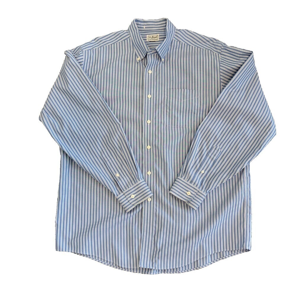 LL Bean Button Down Shirt Striped Long Sleeve Business Classic Blue White Men XL
